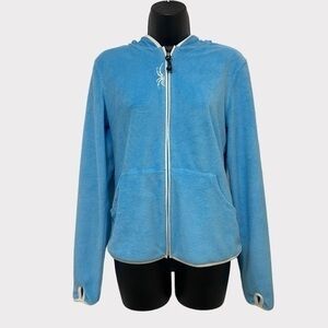 Spyder Women’s Blue Fleece Full Zip Up Jacket w/ Hood & Thumb Holes Size 4